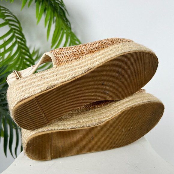 Vintage Beige Woven Boho Beachy Open Toe Chunky Platform Sandals / Size: 7 - Picture 5 of 5